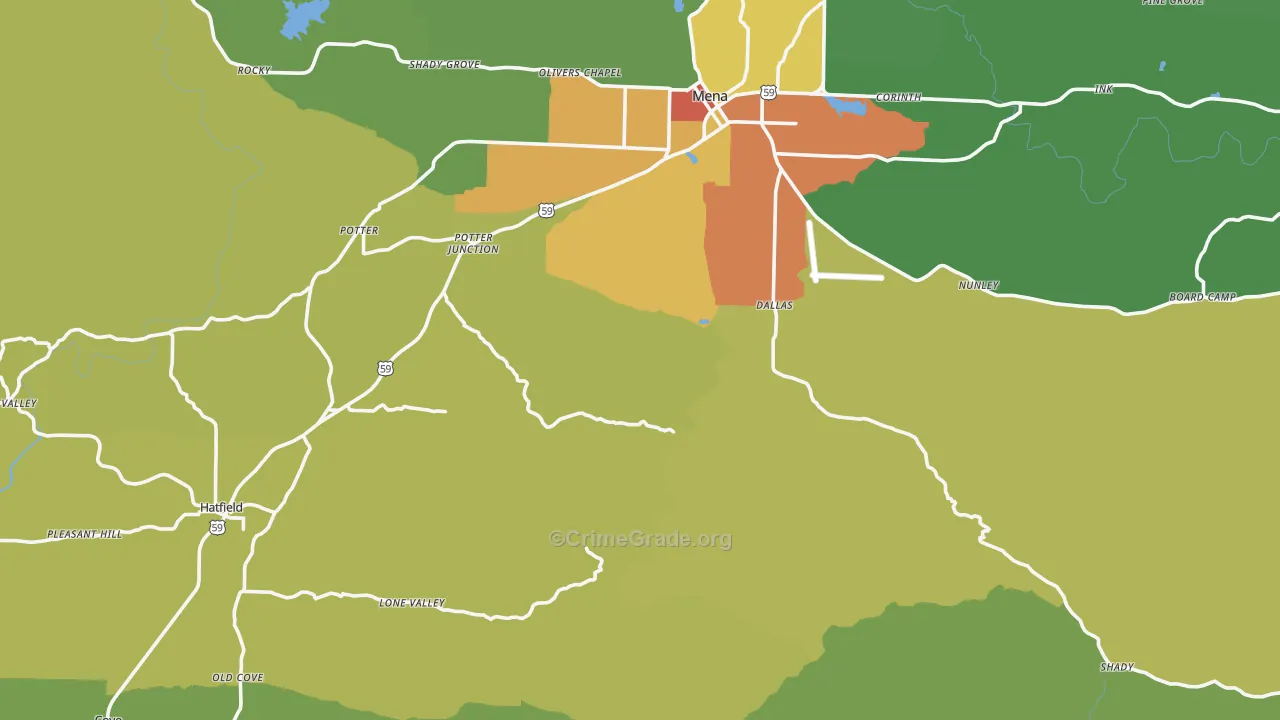 Polk County, AR Map of Theft Rates
