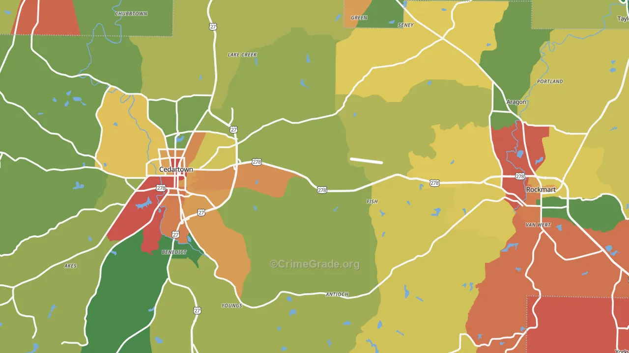Polk County, GA Map of Theft Rates