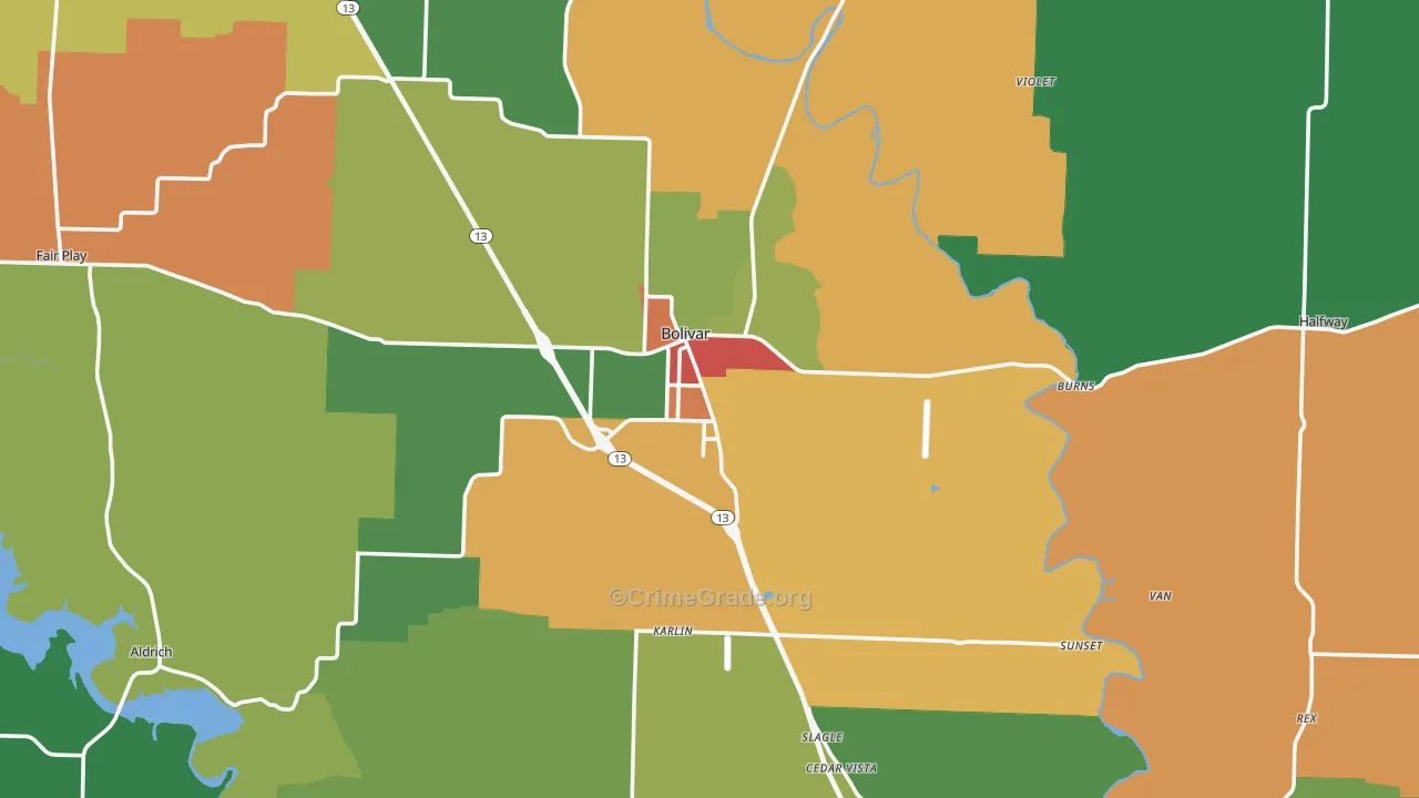 Polk County, MO Map of Theft Rates