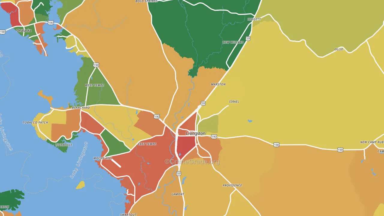 Polk County, TX Map of Theft Rates