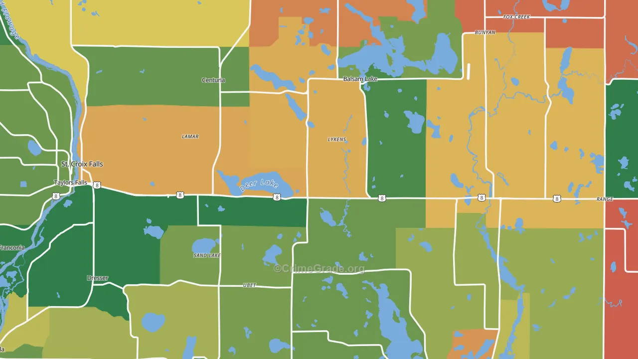 Polk County, WI Map of Theft Rates