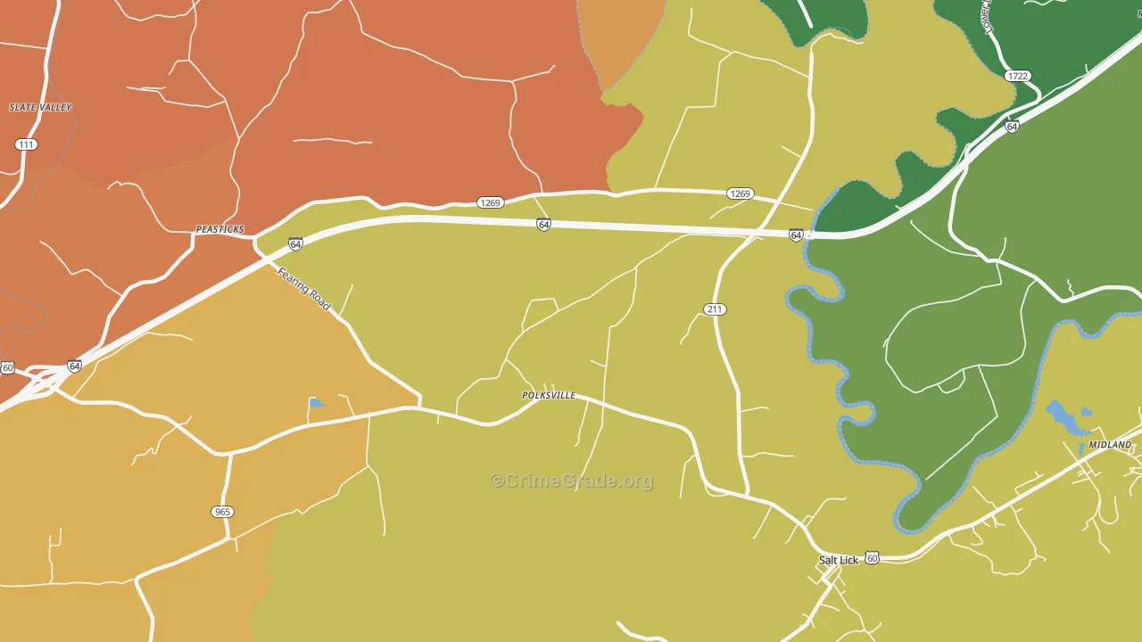 Polksville, KY Map of Theft Rates