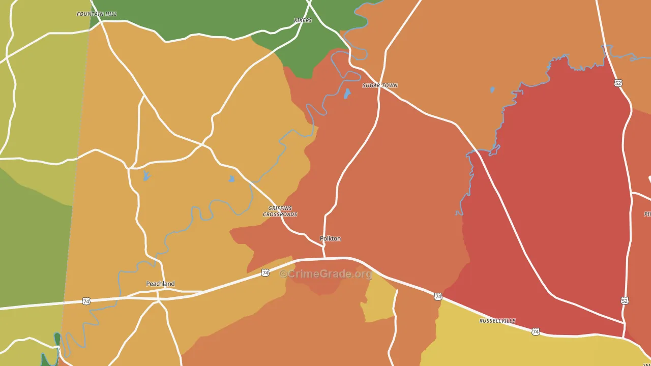 Polkton, NC Map of Theft Rates