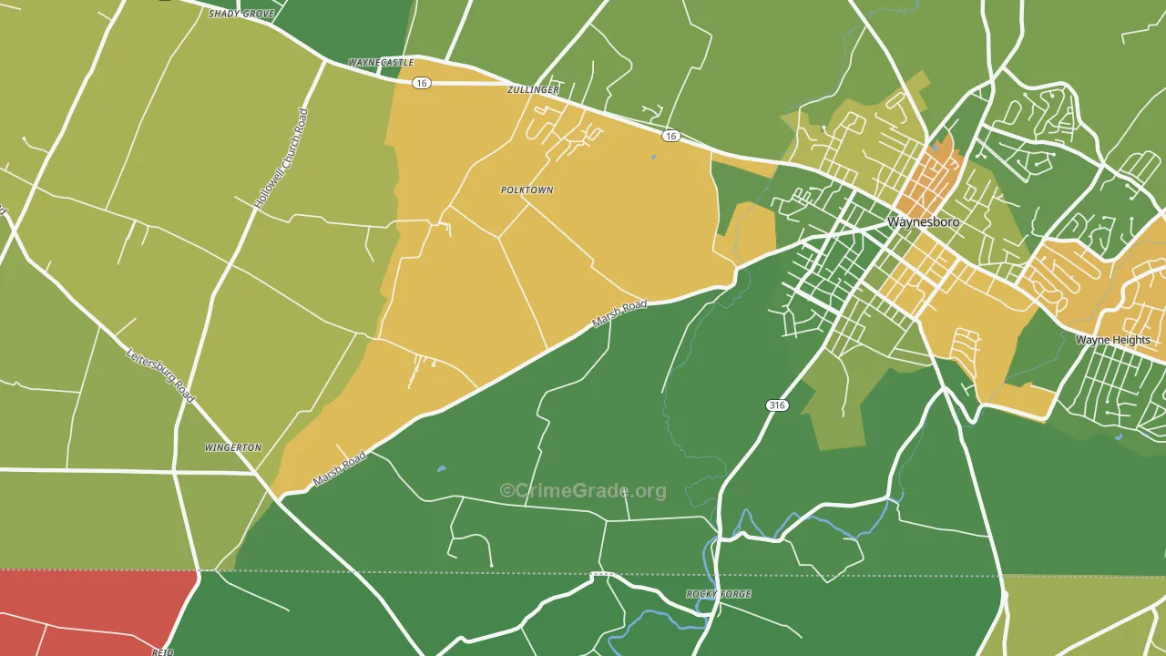Polktown, PA Map of Theft Rates