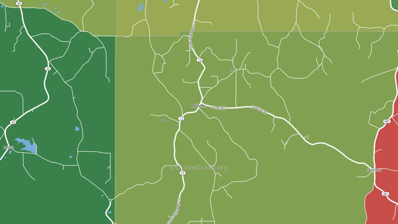 Polkville, MS Map of Theft Rates