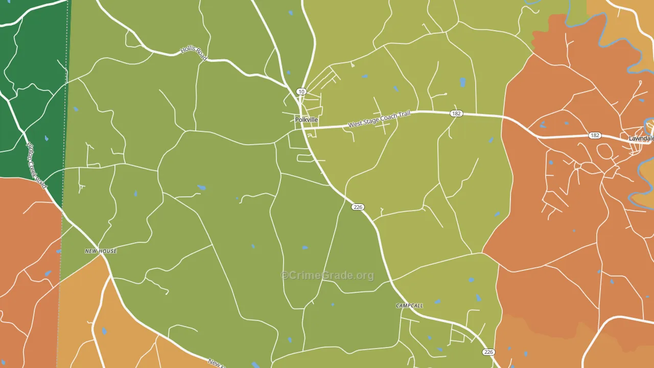 Polkville, NC Map of Theft Rates