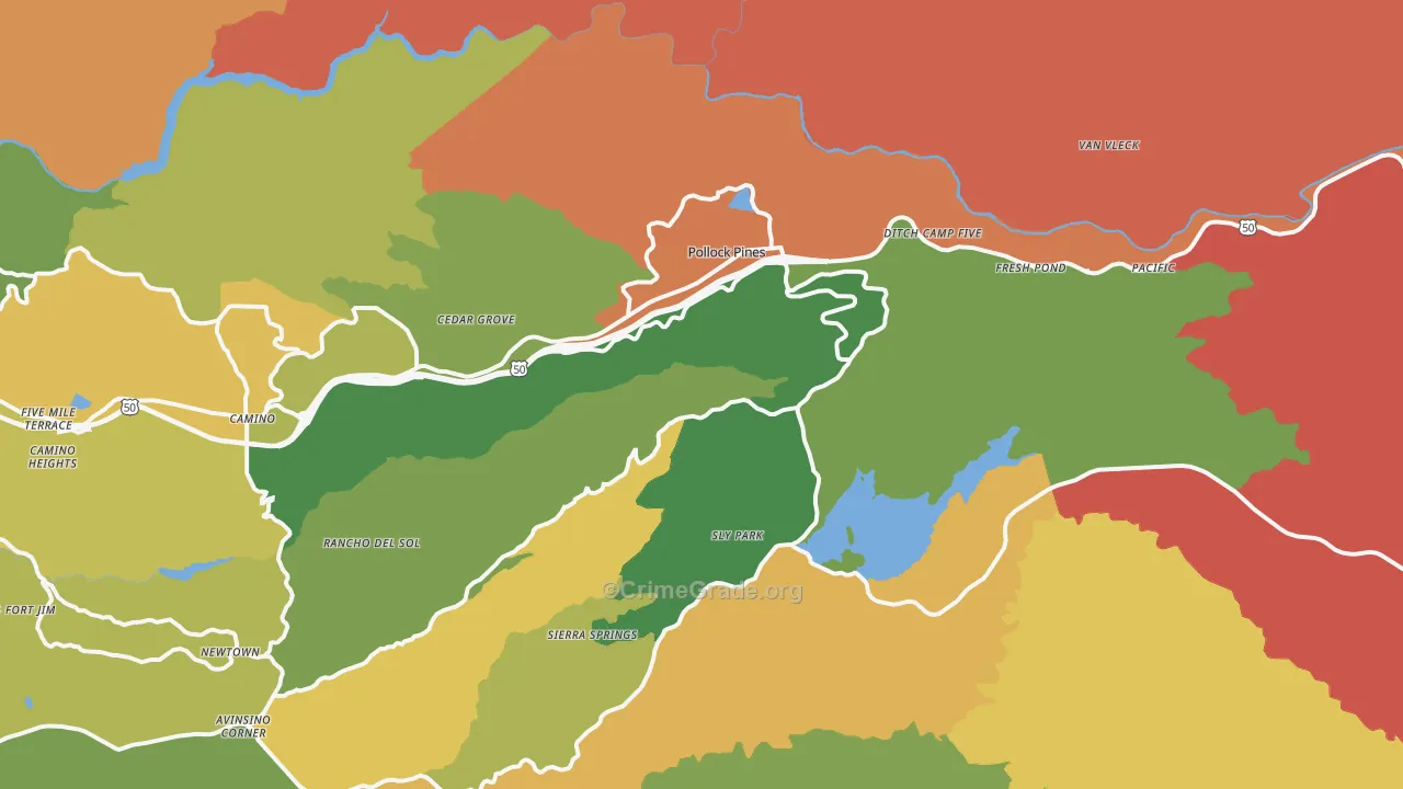 Pollock Pines, CA Map of Theft Rates