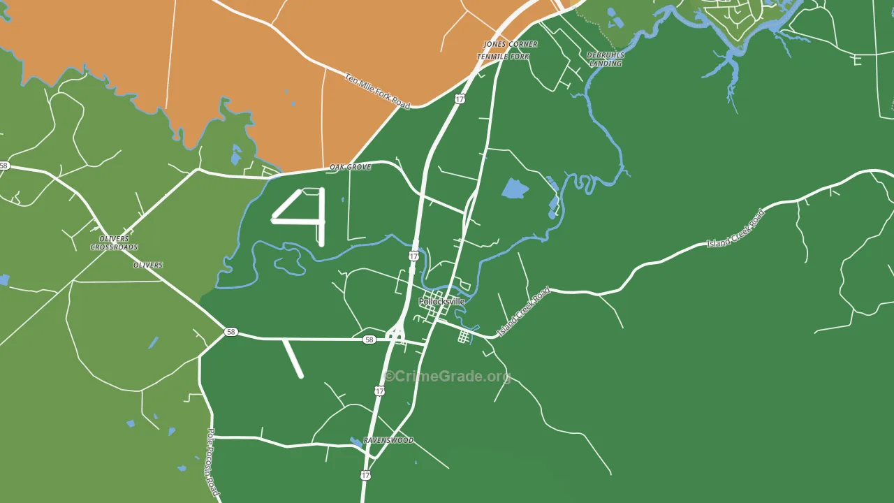 Pollocksville, NC Map of Theft Rates