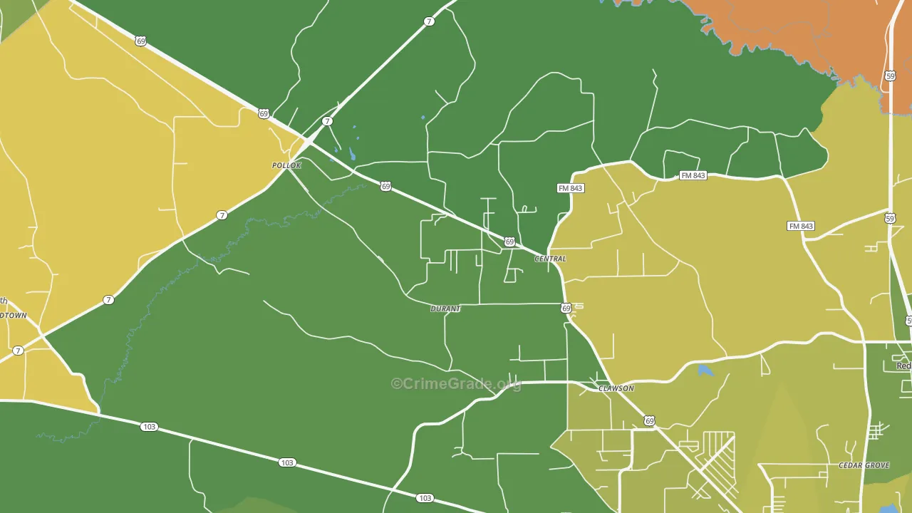 Pollok, TX Map of Theft Rates