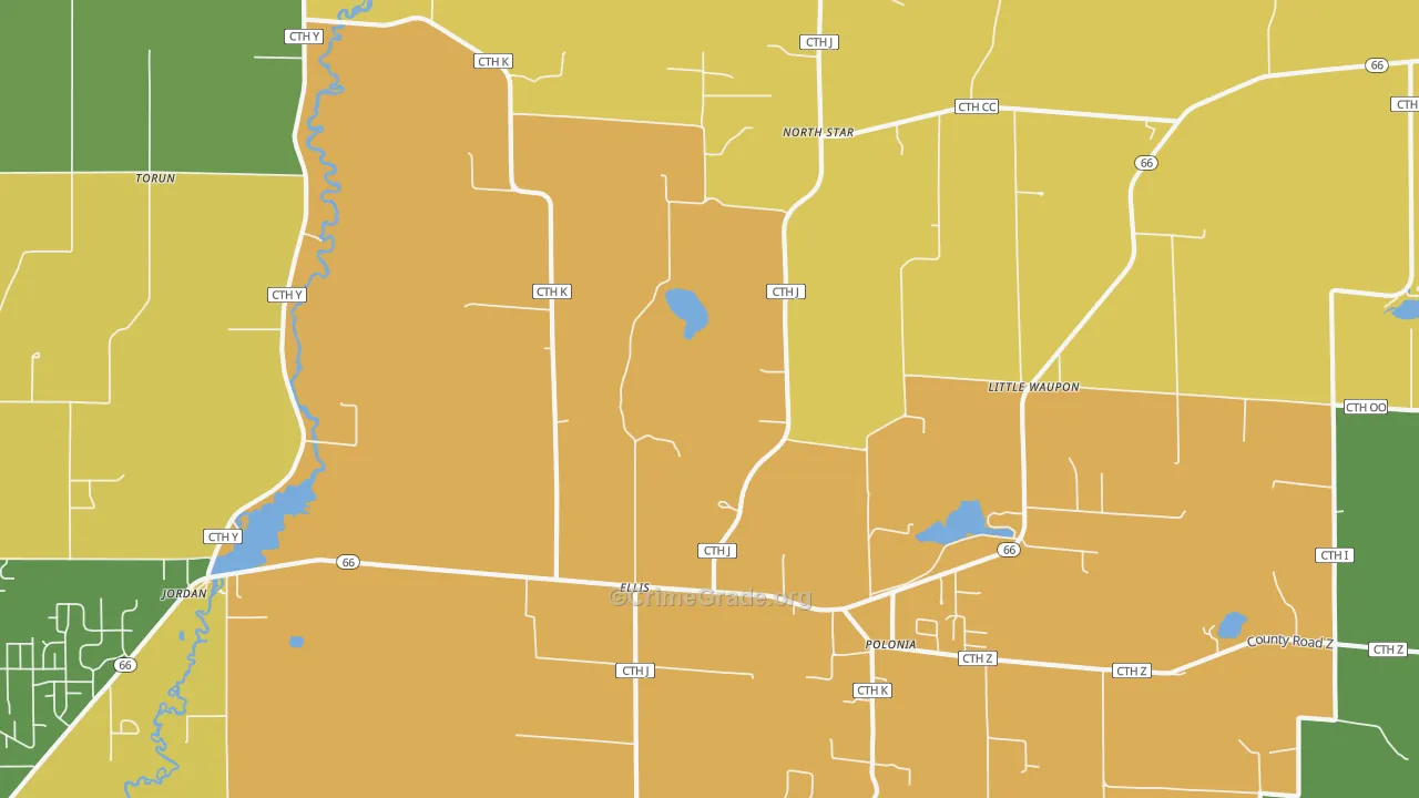 Polonia, WI Map of Theft Rates
