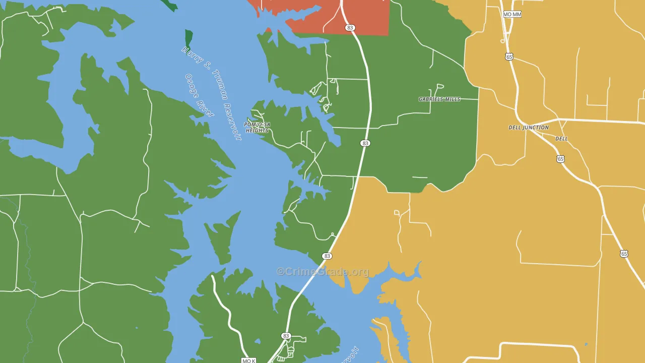 Pom-o-sa Heights, MO Map of Theft Rates