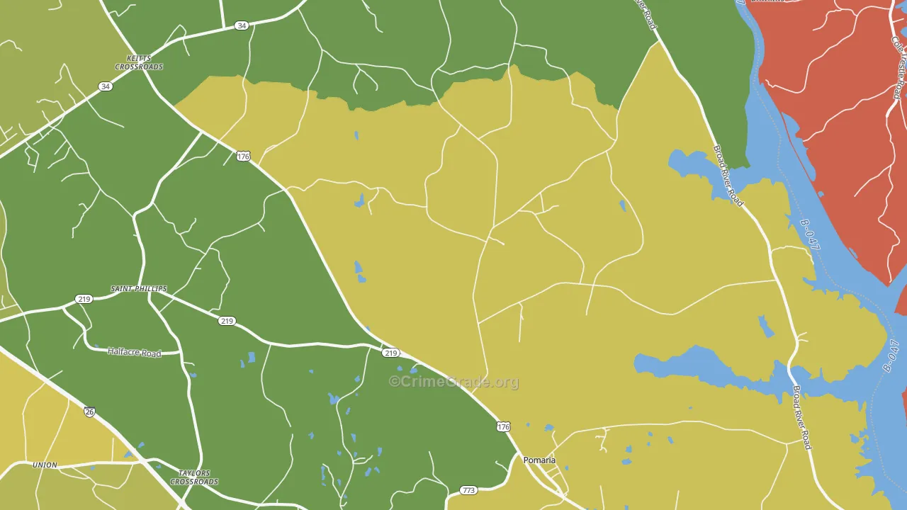 Pomaria, SC Map of Theft Rates