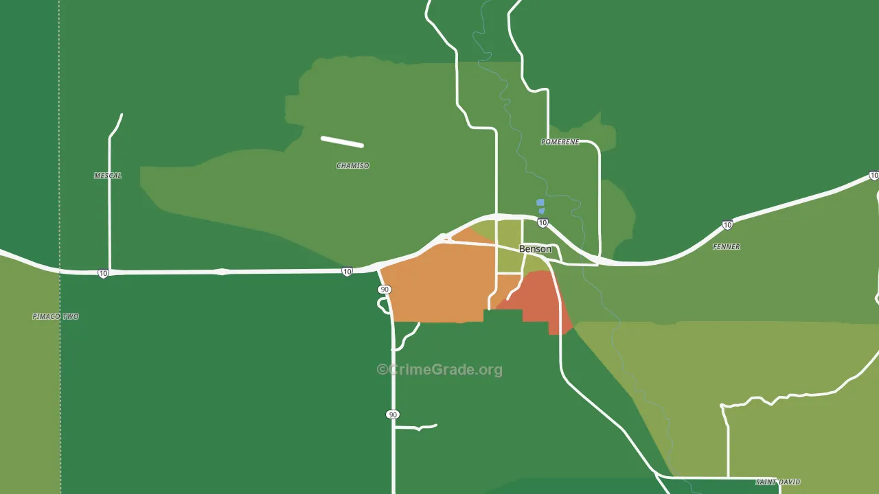 Pomerene, AZ Map of Theft Rates