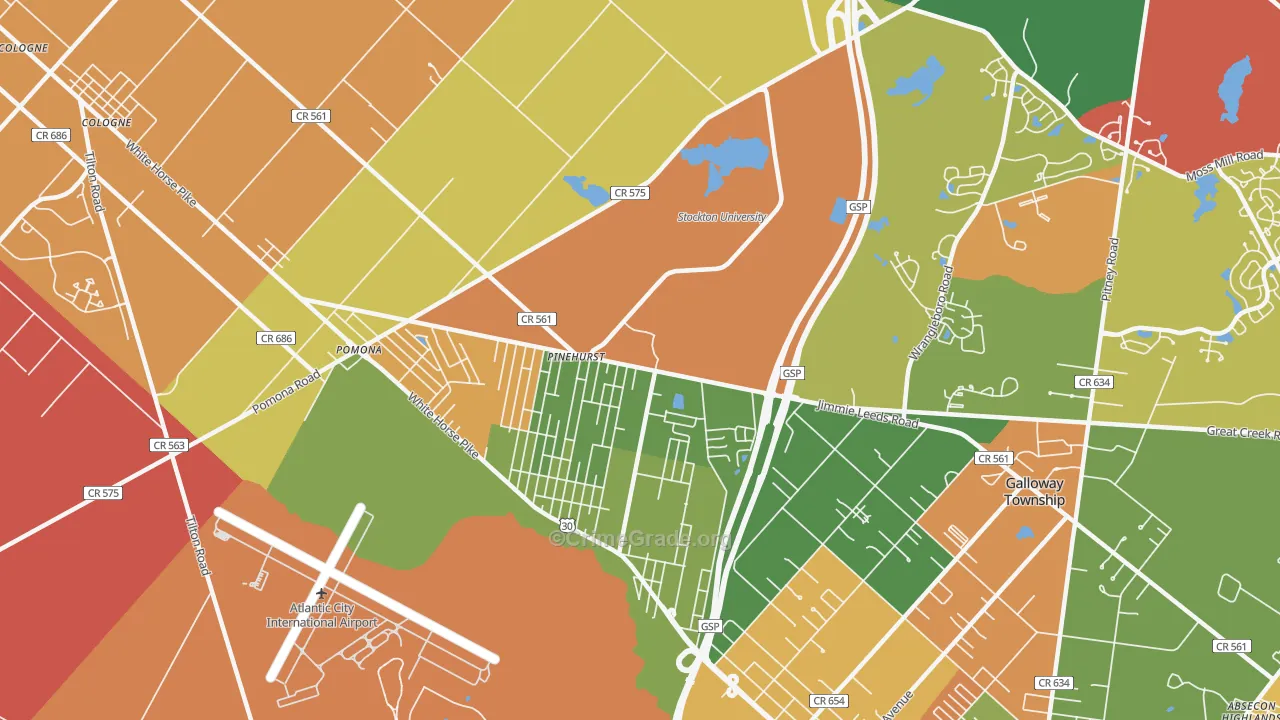 Pomona, NJ Map of Theft Rates