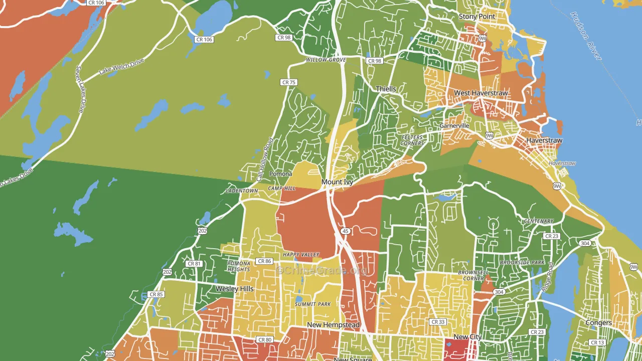 Pomona, NY Map of Theft Rates
