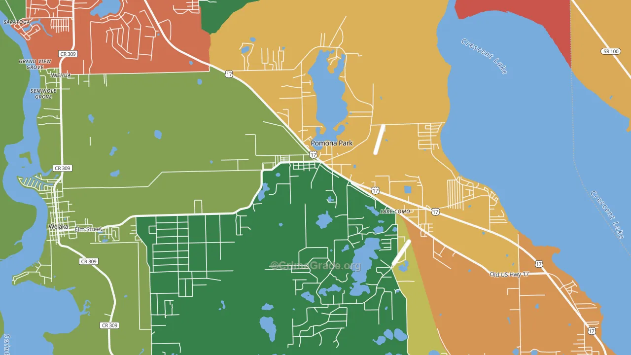 Pomona Park, FL Map of Theft Rates