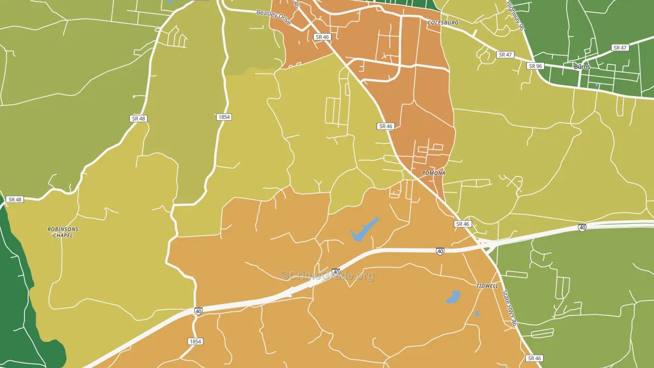 Pomona, TN Map of Theft Rates