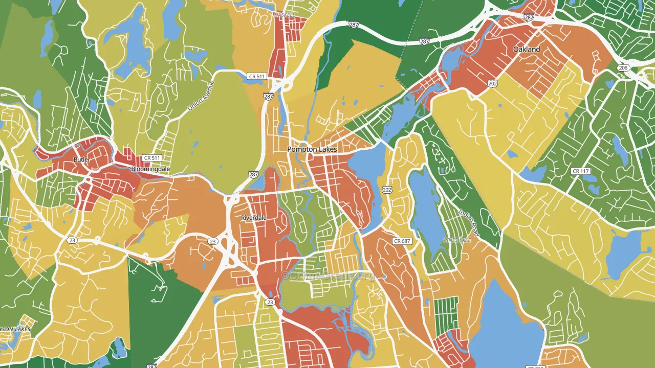 Pompton Lakes, NJ Map of Theft Rates