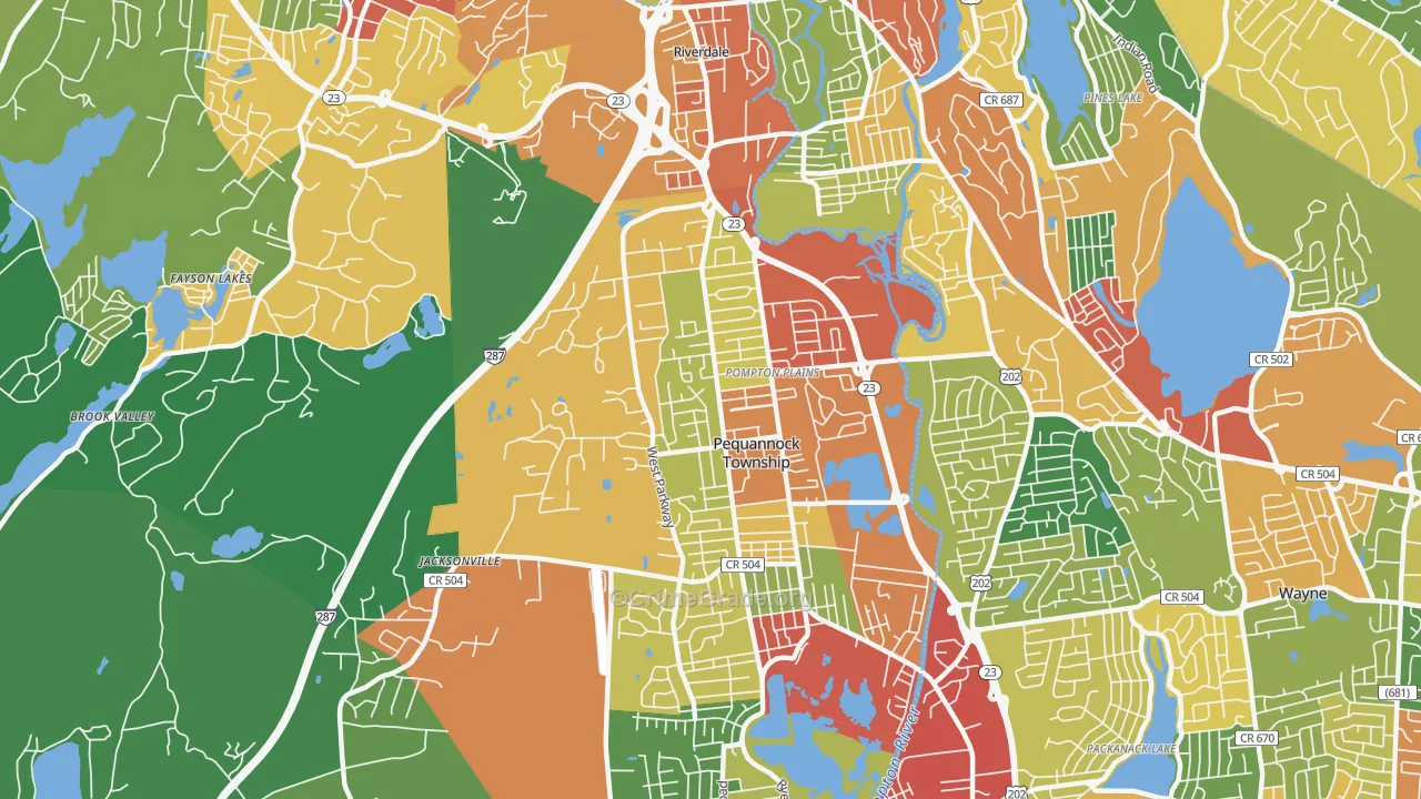 Pompton Plains, NJ Map of Theft Rates