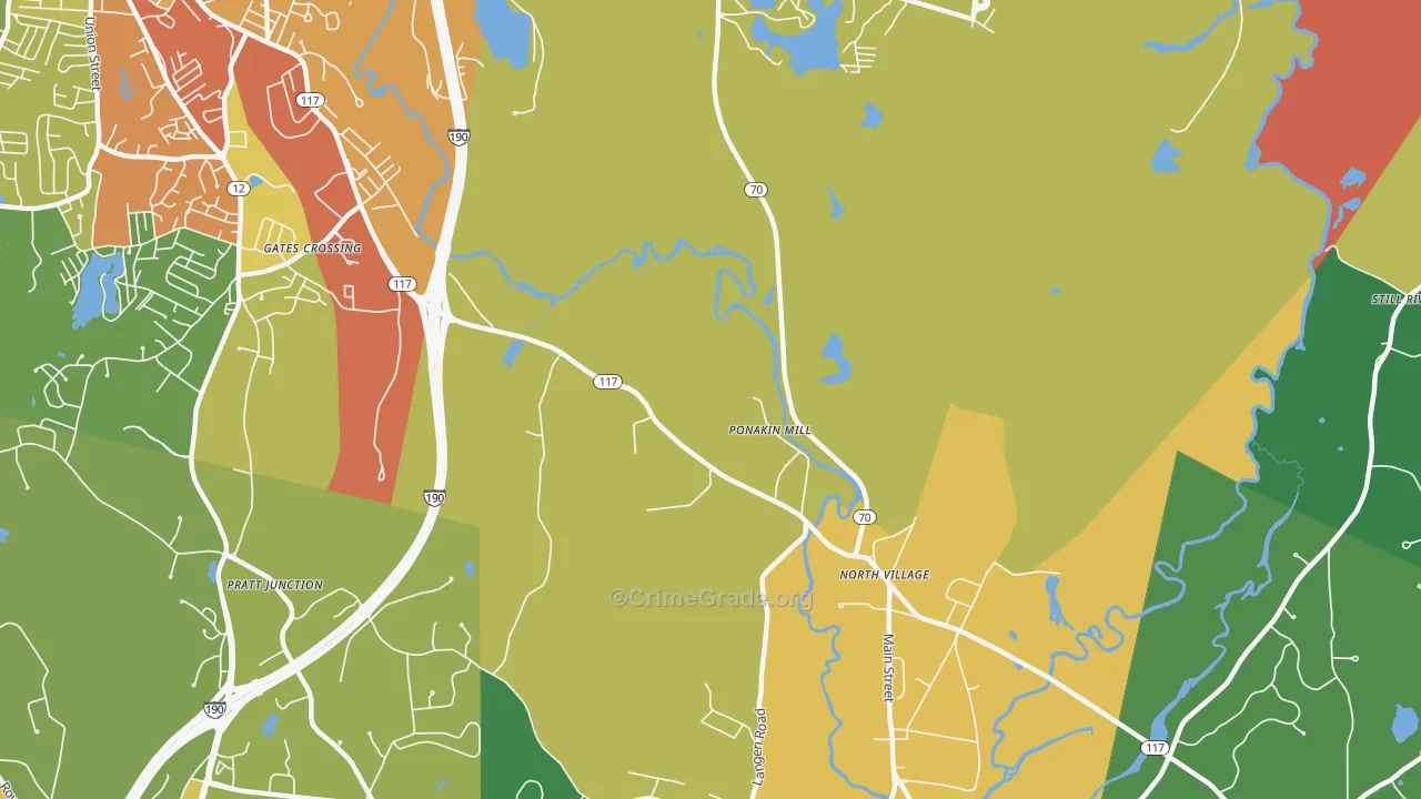 Ponakin Mill, MA Map of Theft Rates