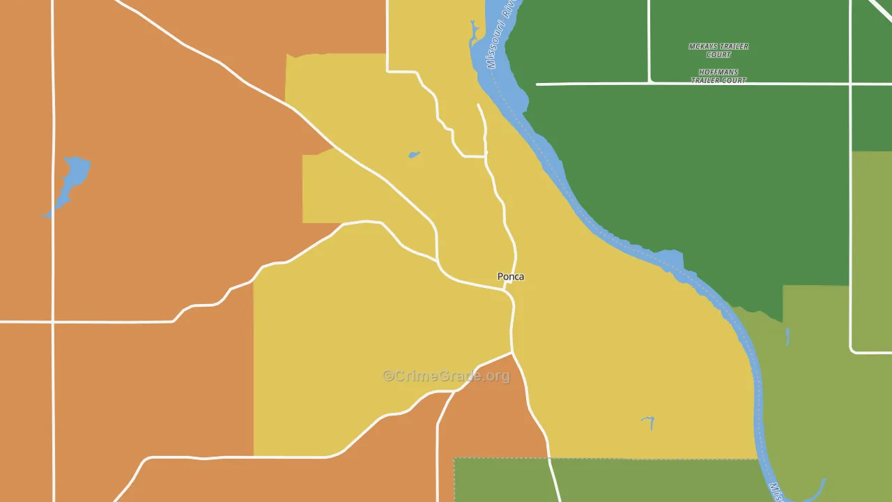 Ponca, NE Map of Theft Rates