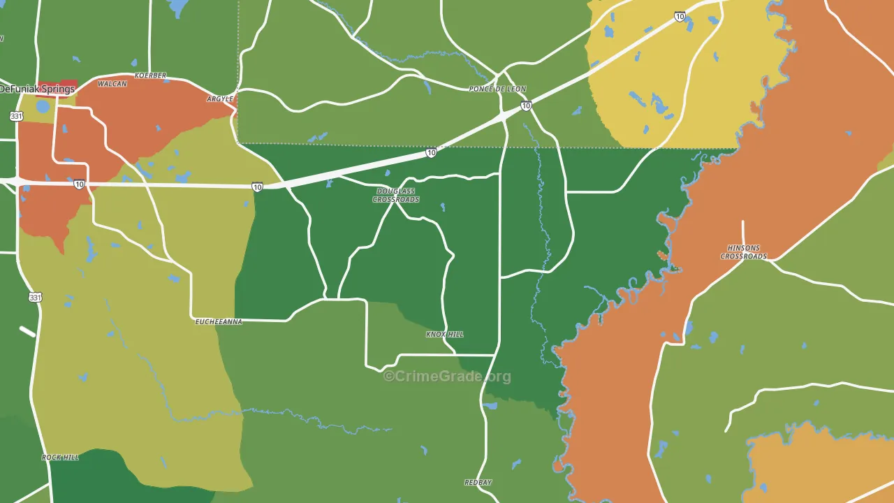 Ponce de Leon, FL Map of Theft Rates