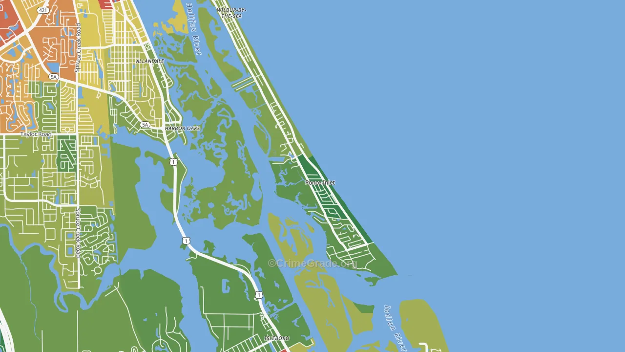 Ponce Inlet, FL Map of Theft Rates