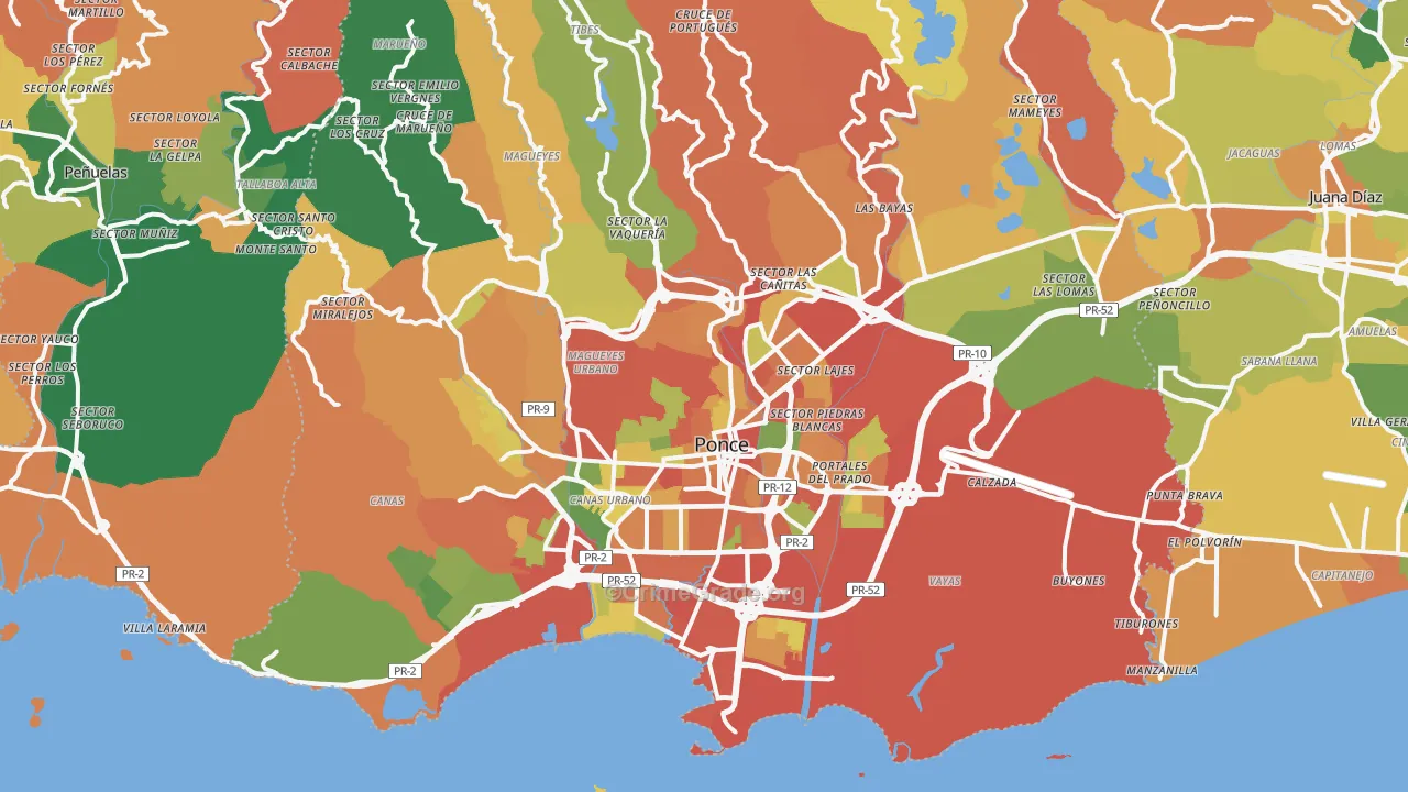 Ponce Municipio, PR Map of Theft Rates