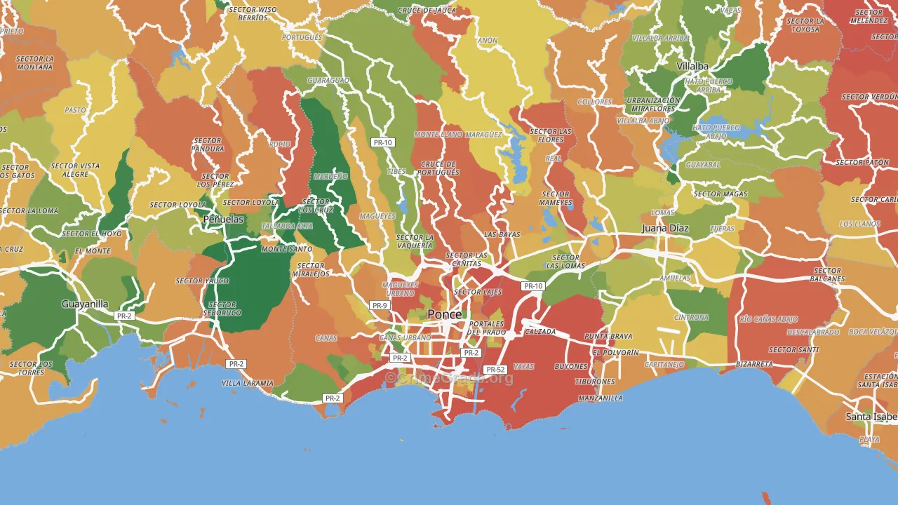 Ponce, PR Map of Theft Rates