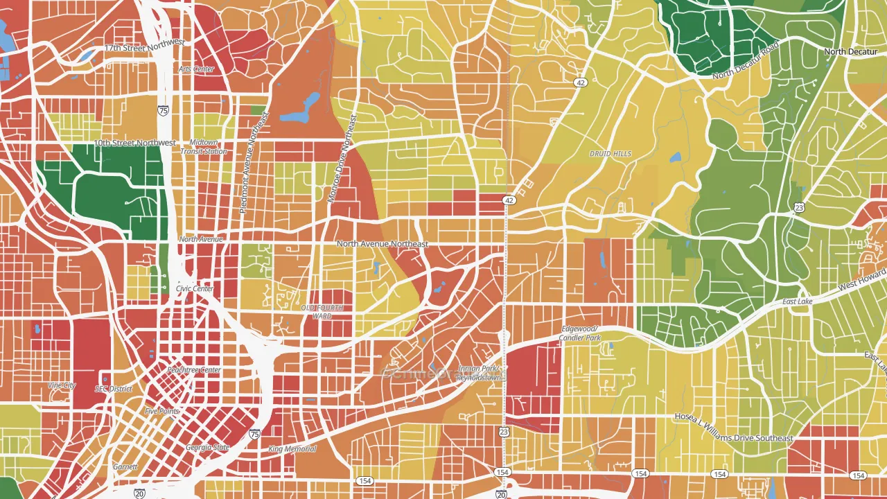 Poncey-Highland, Atlanta, GA Map of Theft Rates