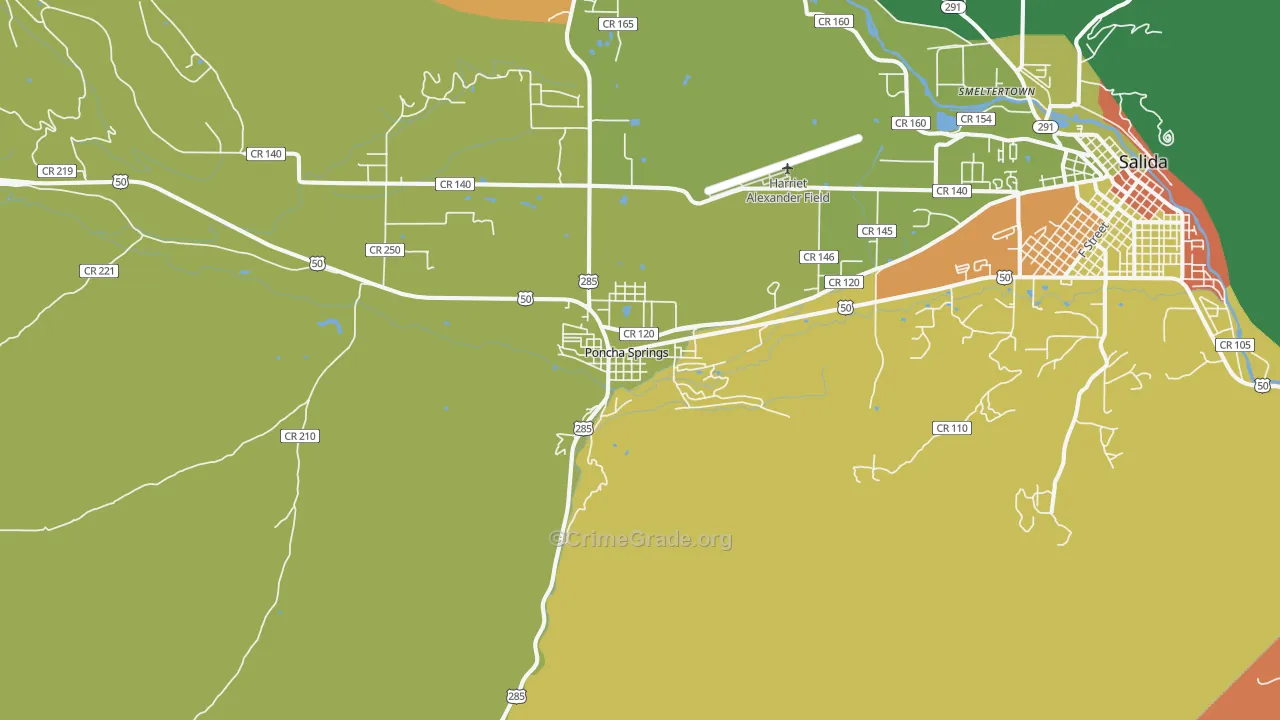 Poncha Springs, CO Map of Theft Rates