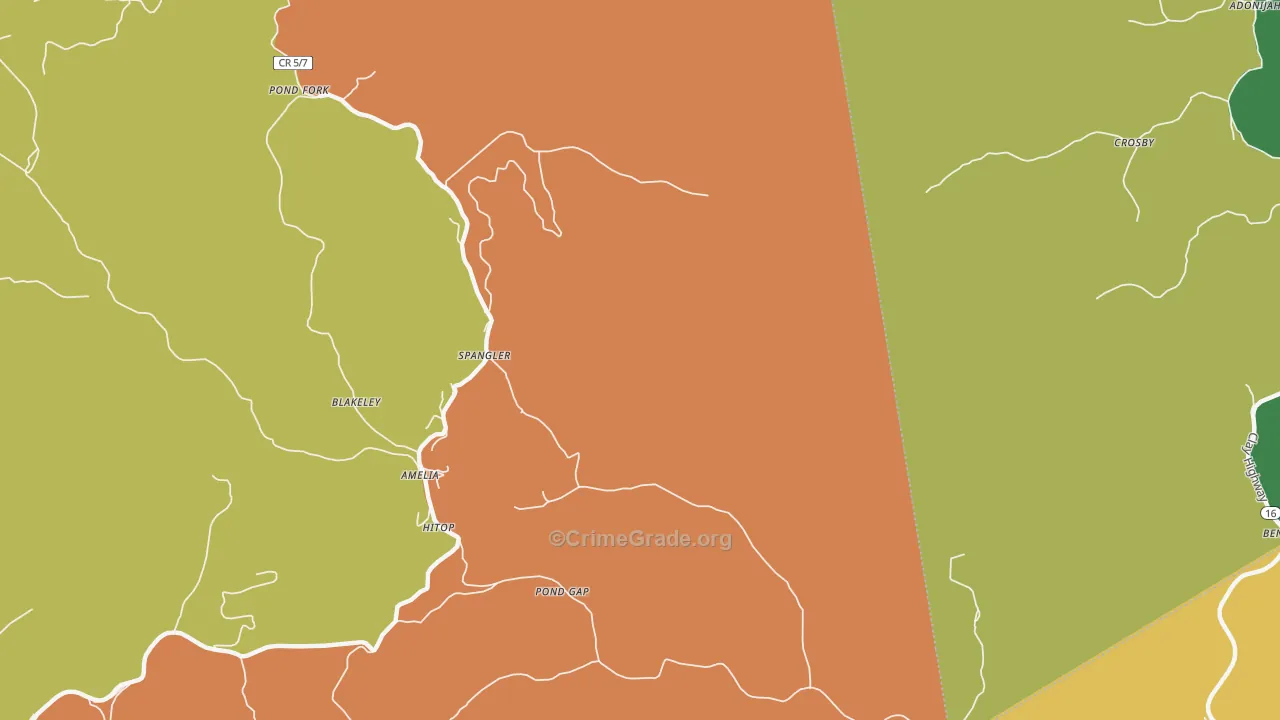 Pond Gap, WV Map of Theft Rates