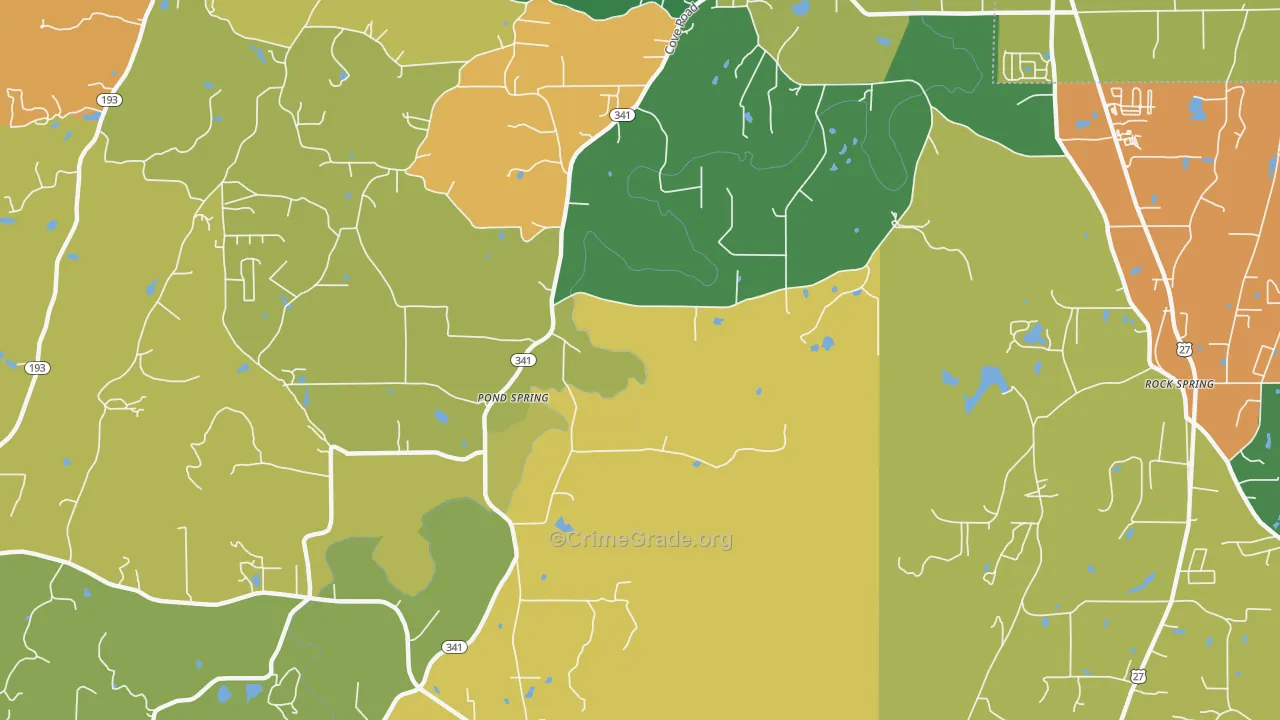 Pond Spring, GA Map of Theft Rates