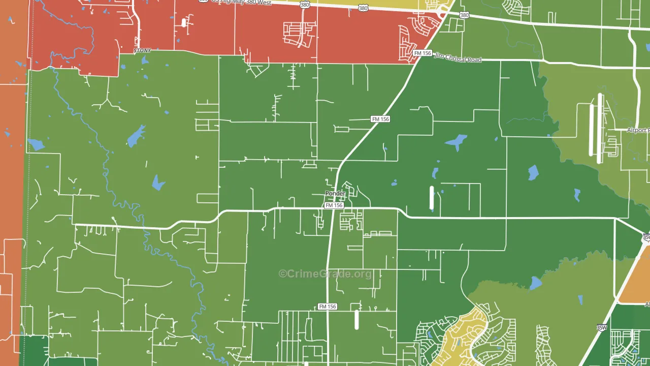 Ponder, TX Map of Theft Rates