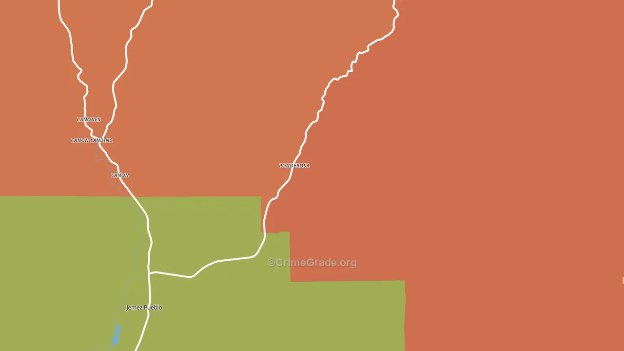 Ponderosa, NM Map of Theft Rates