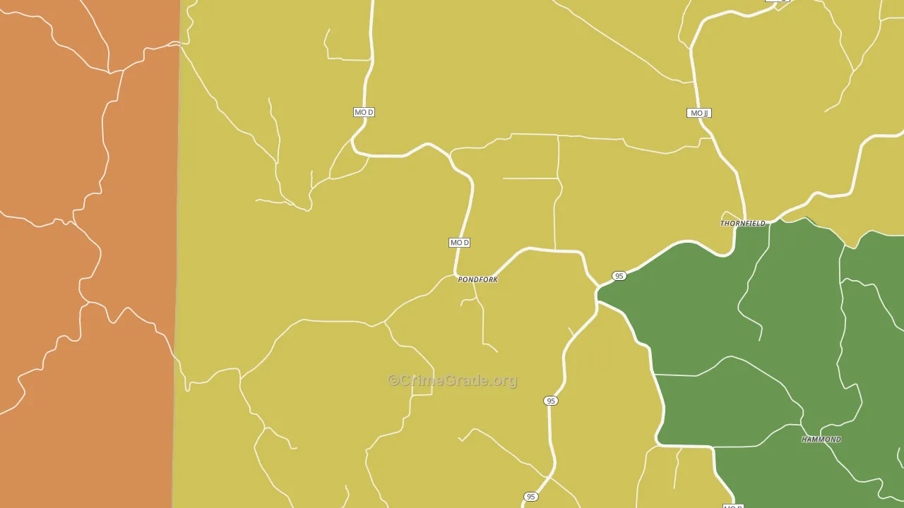 Pondfork, MO Map of Theft Rates