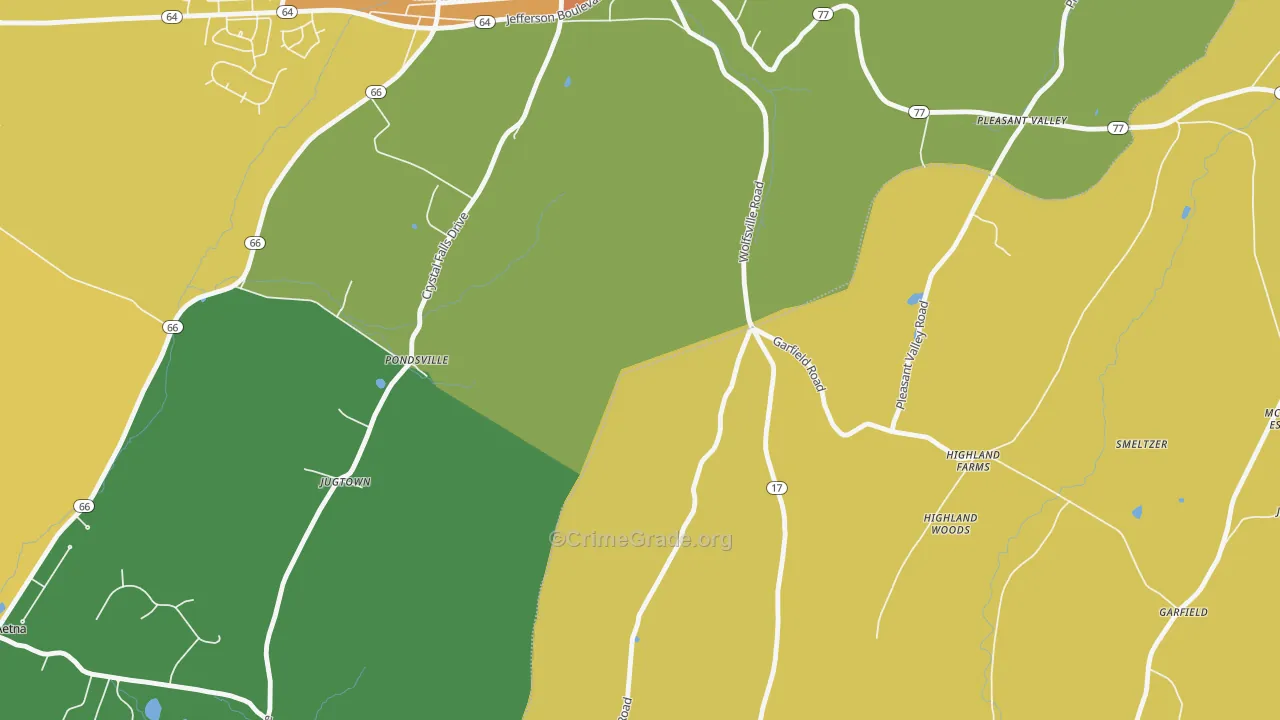 Pondsville, MD Map of Theft Rates
