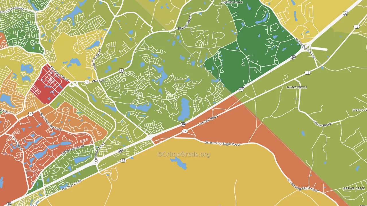 Pontiac, SC Map of Theft Rates