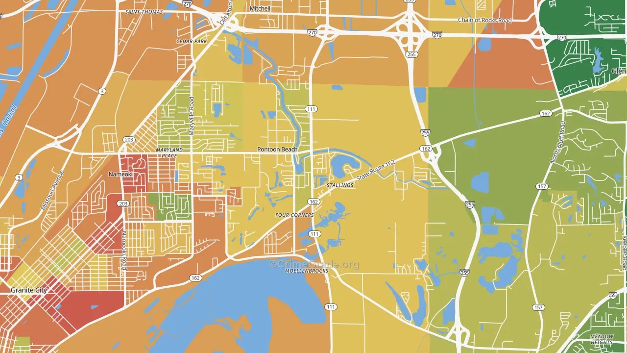 Pontoon Beach, IL Map of Theft Rates