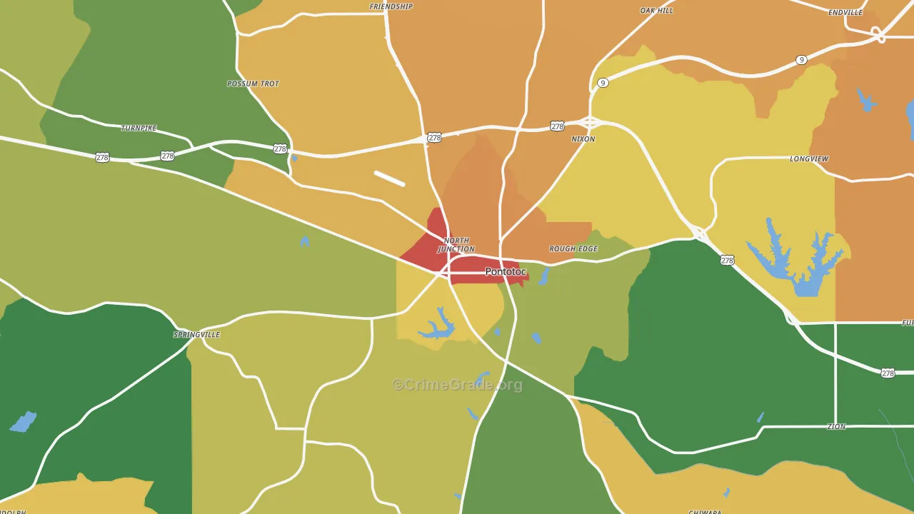 Pontotoc County, MS Map of Theft Rates