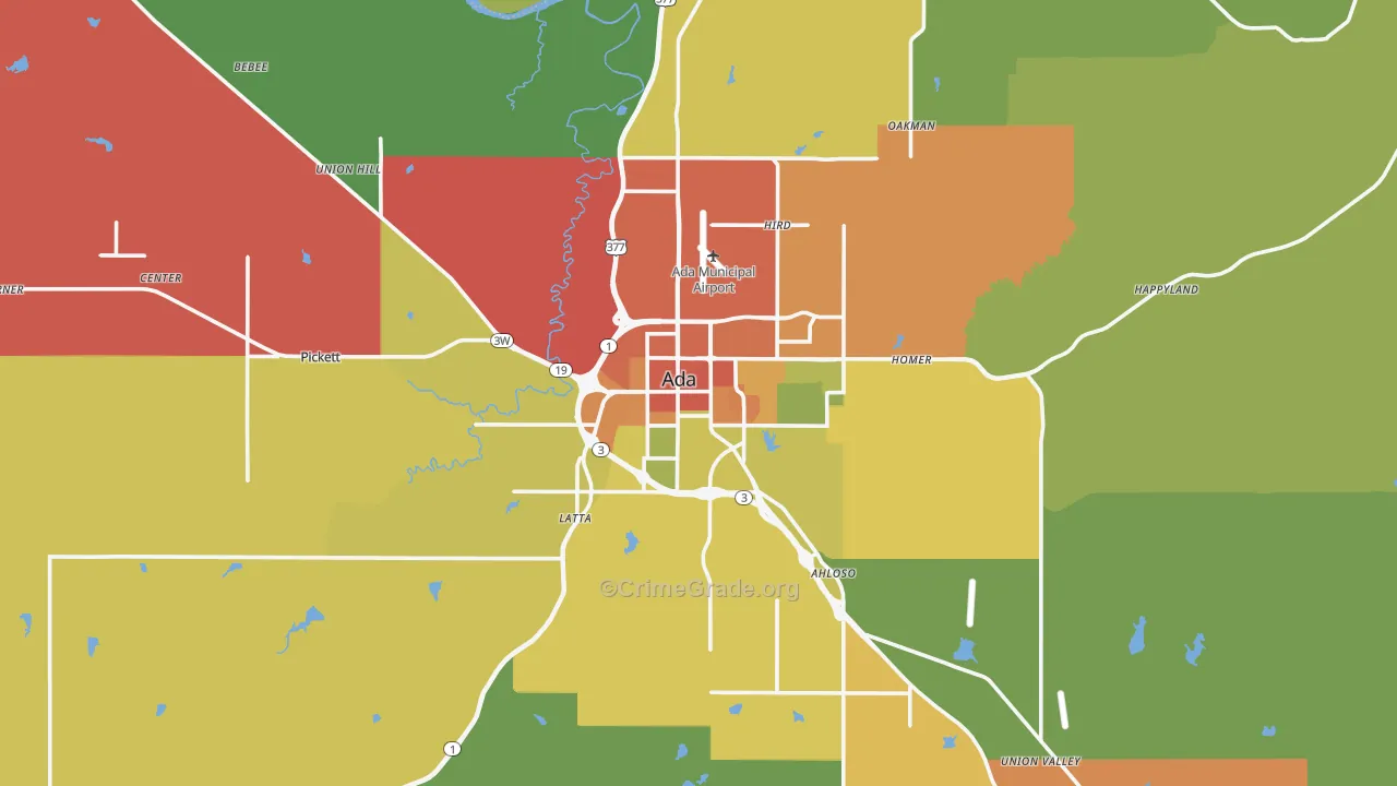 Pontotoc County, OK Map of Theft Rates