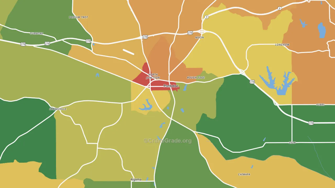 Pontotoc, MS Map of Theft Rates