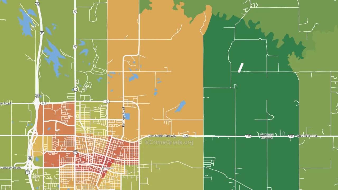 Pooleville, OK Map of Theft Rates