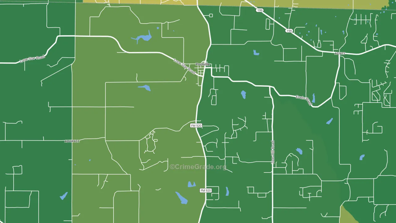 Poolville, TX Map of Theft Rates