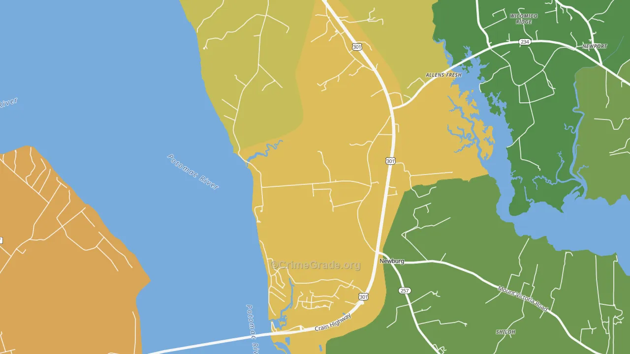 Popes Creek, MD Map of Theft Rates