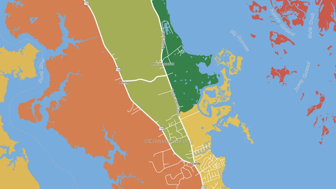 Poplar Branch, NC Map of Theft Rates