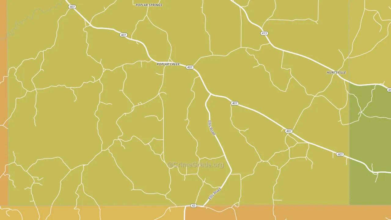 Poplar Creek, MS Map of Theft Rates