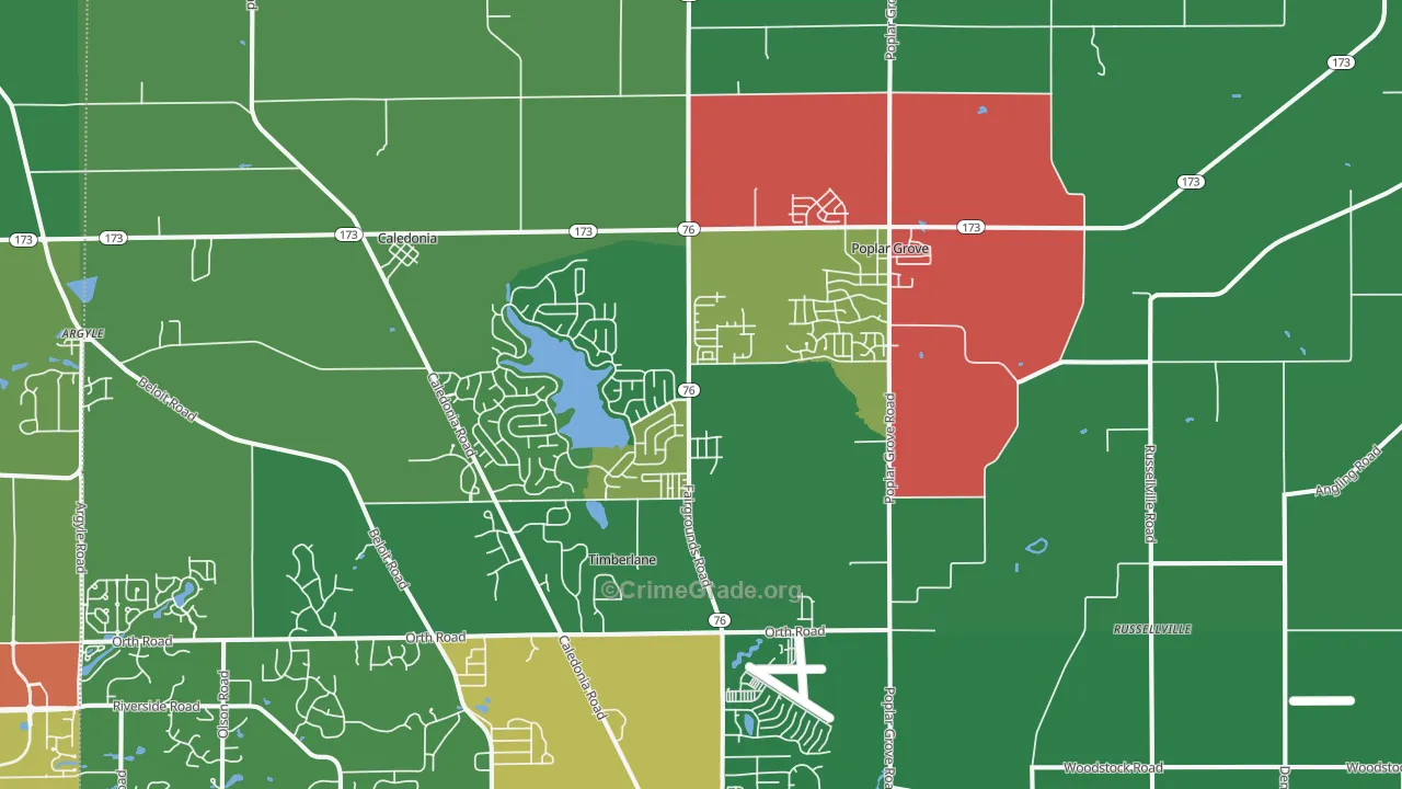 Poplar Grove, IL Map of Theft Rates