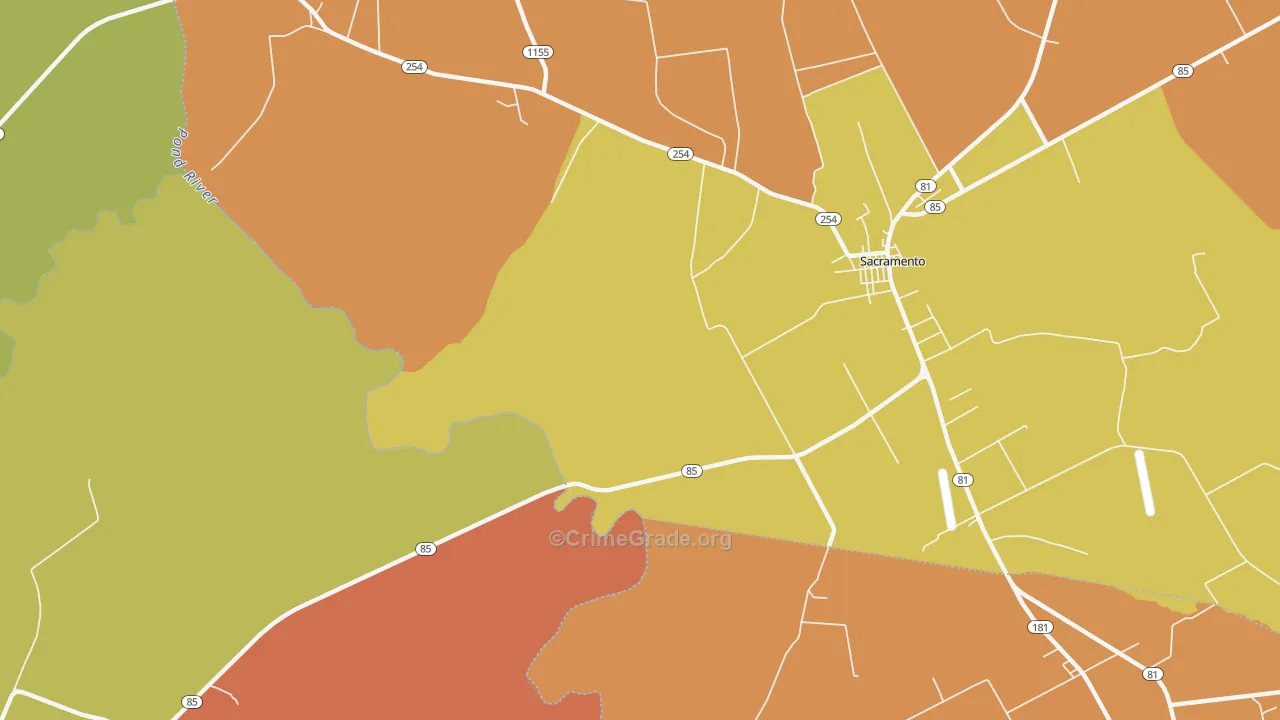 Poplar Grove, KY Map of Theft Rates