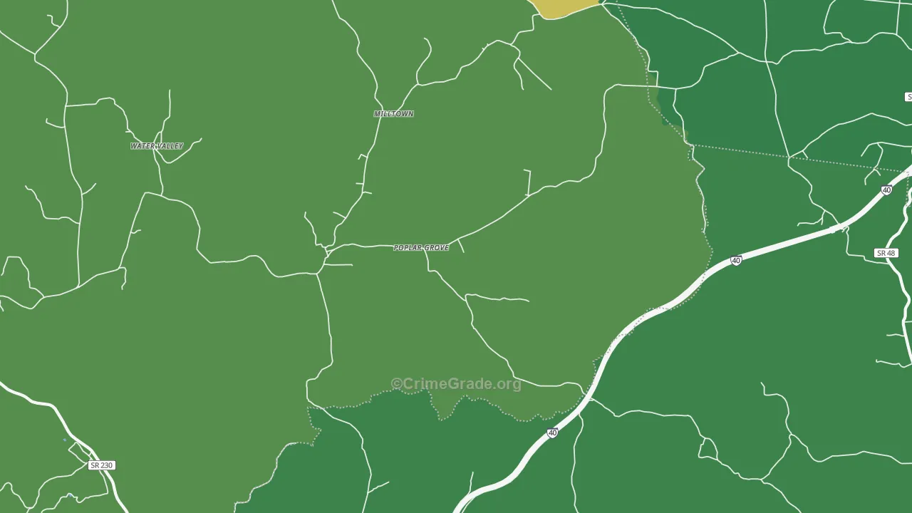 Poplar Grove, TN Map of Theft Rates